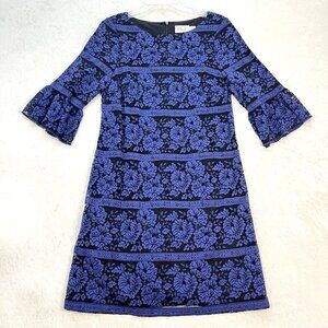 ELIZA J Dress Purple Floral Lace Overlay Womens Size 10 A-Line Bell Sleeve Zip